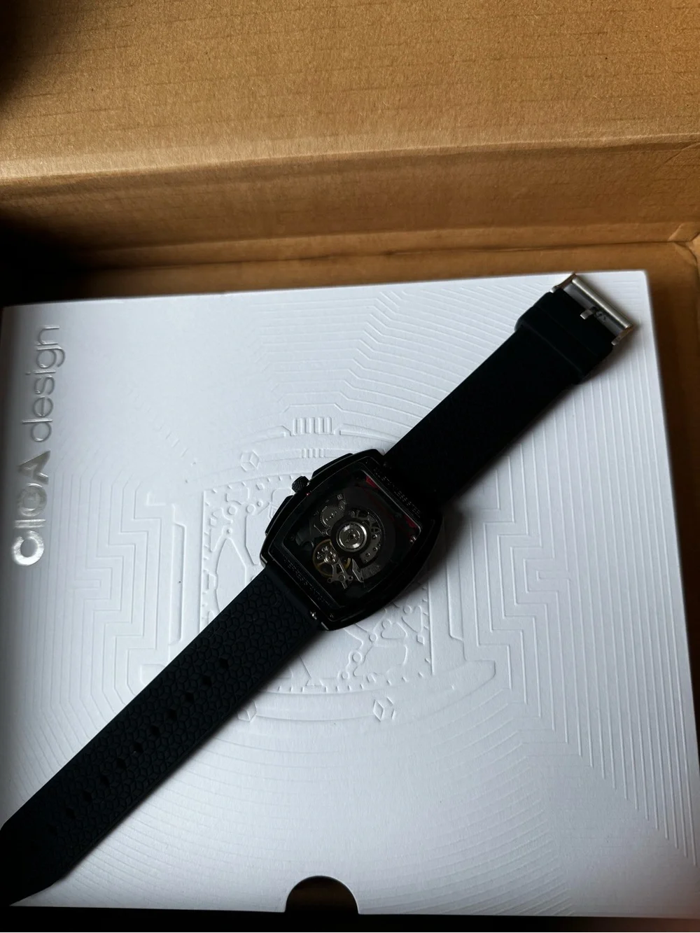 CIGA Design Black Carbon Skeleton Watch with Black Silicone Strap